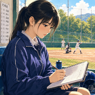 Pitch Chart アプリアイコン — スコアをつける女子マネージャーのイラスト